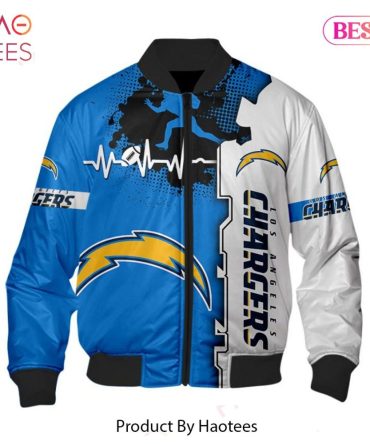 New Fashion   Los Angeles Chargers Bomber Jacket Graphic Heart Ecg Line