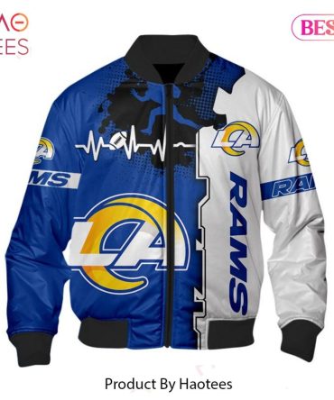 New Fashion   Los Angeles Rams Bomber Jacket Graphic Heart Ecg Line