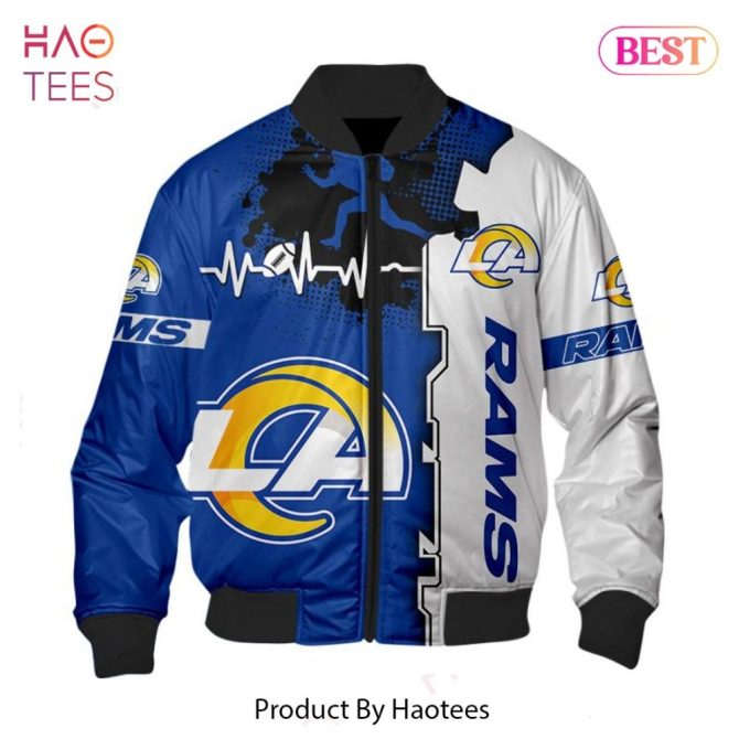 New Fashion   Los Angeles Rams Bomber Jacket Graphic Heart Ecg Line