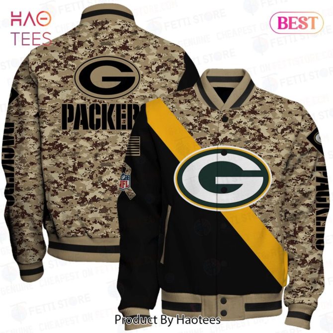 Green Bay Packers Camo Varsity Jacket - Premium Nfl Fan Gear For Men & Women