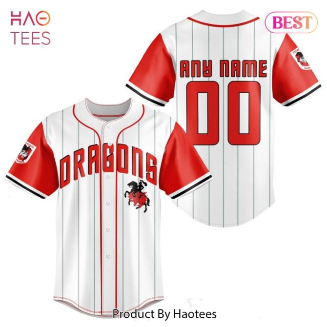 Custom Dragons Baseball Jersey – Personalized Name & Number – Red/White Team Shirt