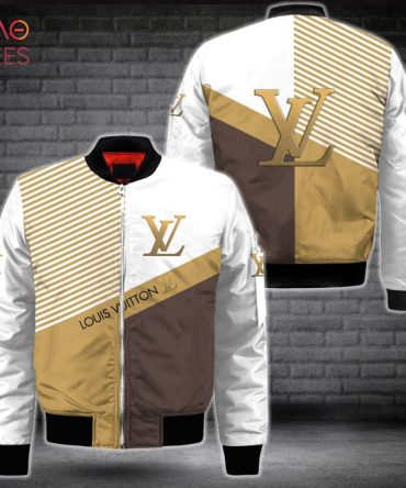 Hot Louis Vuitton Luxury Brand Gold White Brown Bomber Jacket Limited Edition