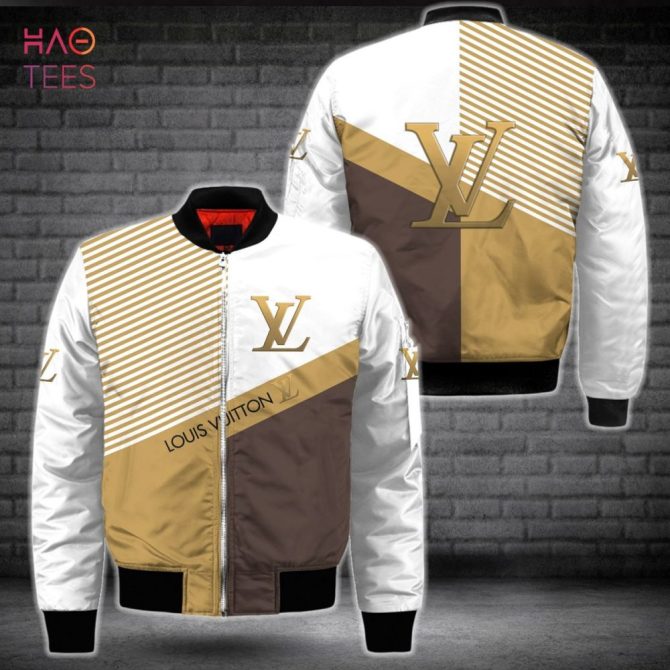 Hot Louis Vuitton Luxury Brand Gold White Brown Bomber Jacket Limited Edition