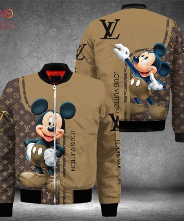 Hot Louis Vuitton Mickey Mouse Mix Brown Color Luxury Brand Bomber Jacket Limited Edition