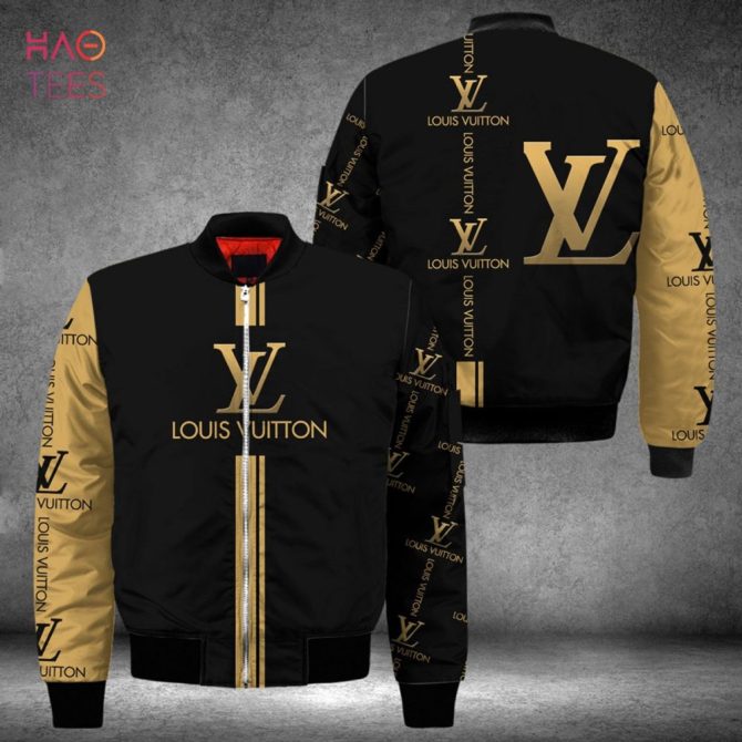 Hot Louis Vuitton Luxury Brand Black Mix Gold Bomber Jacket Limited Edition