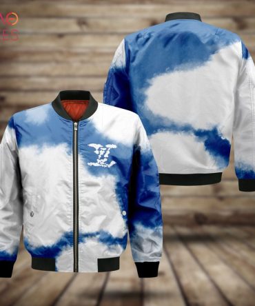 Stylish Blue & White Cloud Bomber Jacket - Trendy Casual Outerwear For Men & Women