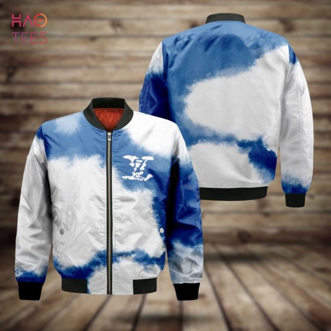 Stylish Blue & White Cloud Bomber Jacket - Trendy Casual Outerwear For Men & Women