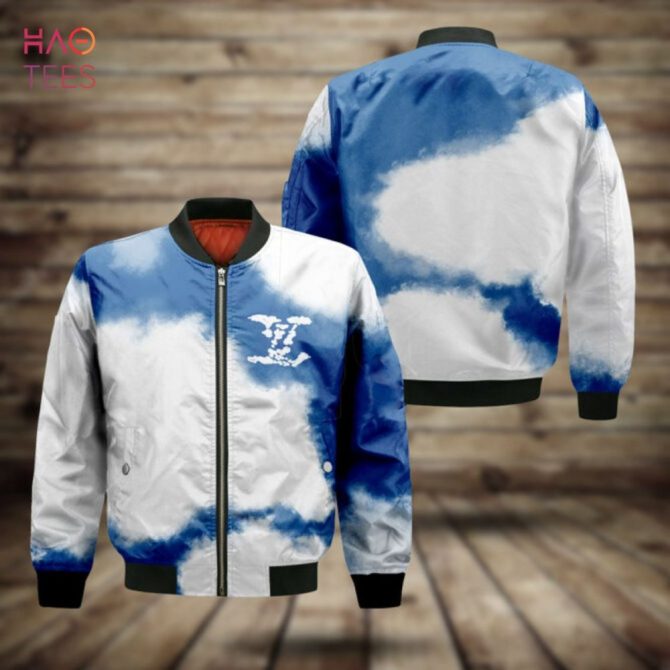 Stylish Blue & White Cloud Bomber Jacket - Trendy Casual Outerwear For Men & Women - Image 2