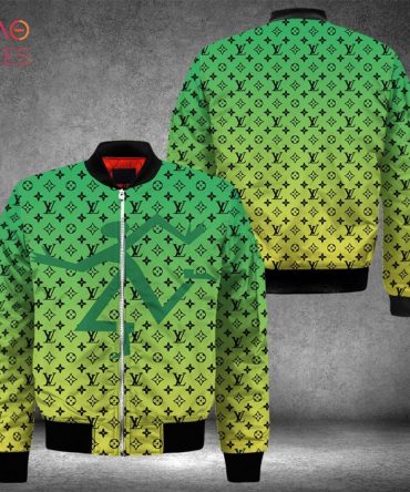 Hot Louis Vuitton Luxury Brand Ombre Green Mix Gold Bomber Jacket Limited Edition