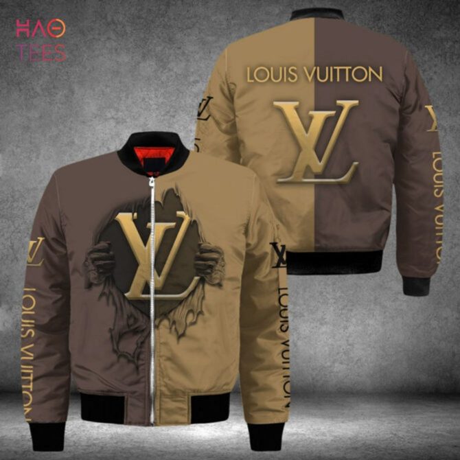 Hot Louis Vuitton Luxury Brand Grey Mix Brown Bomber Jacket Limited Edition - Image 2