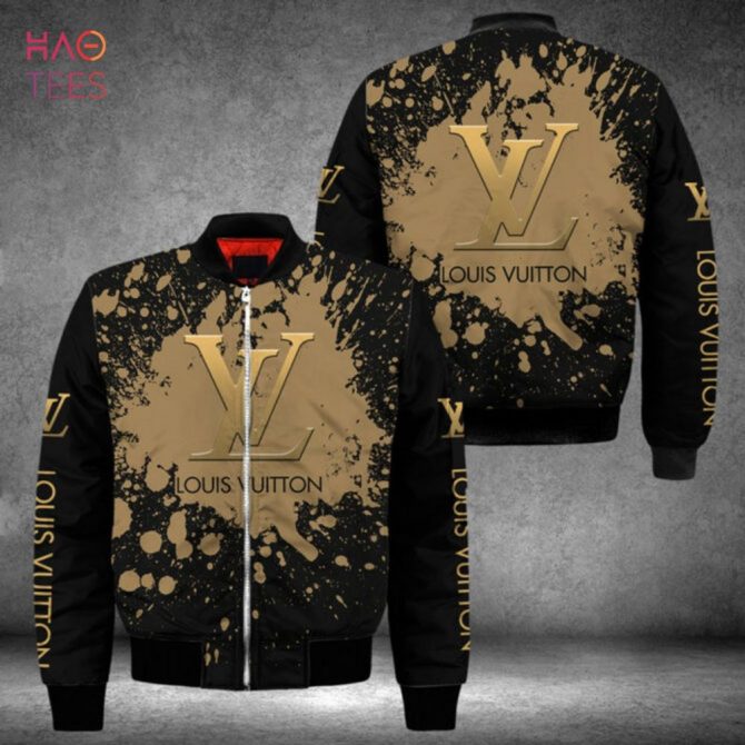 Hot Louis Vuitton Brown Paint Flakes Luxury Brand Bomber Jacket Pod Design - Image 2