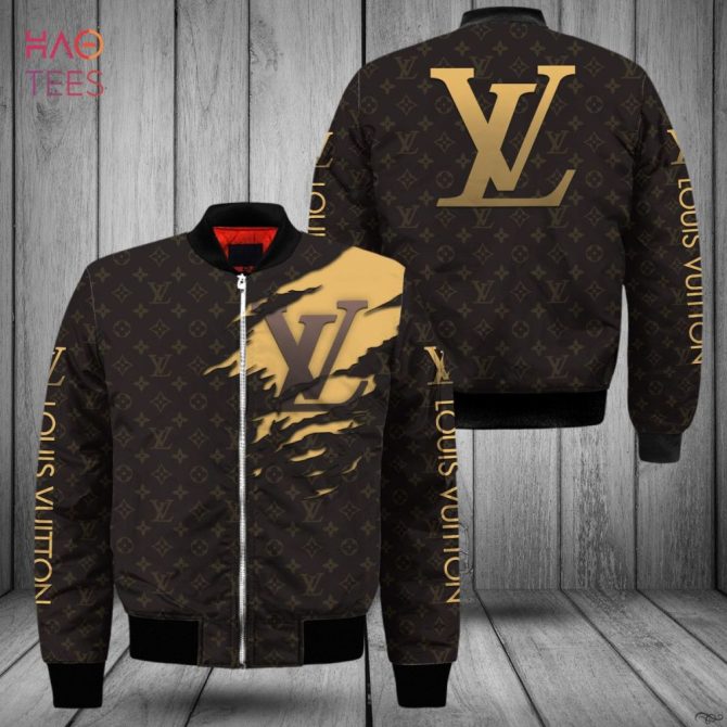 New Louis Vuitton Luxury Brand Black Mix Gold Bomber Jacket Limited Edition