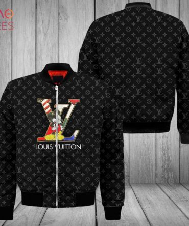 Best Louis Vuitton Full Black Mix Mickey Logo Luxury Brand Bomber Jacket Limited Edition