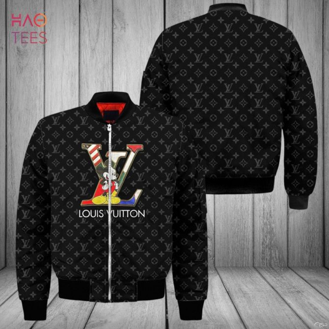 Best Louis Vuitton Full Black Mix Mickey Logo Luxury Brand Bomber Jacket Limited Edition