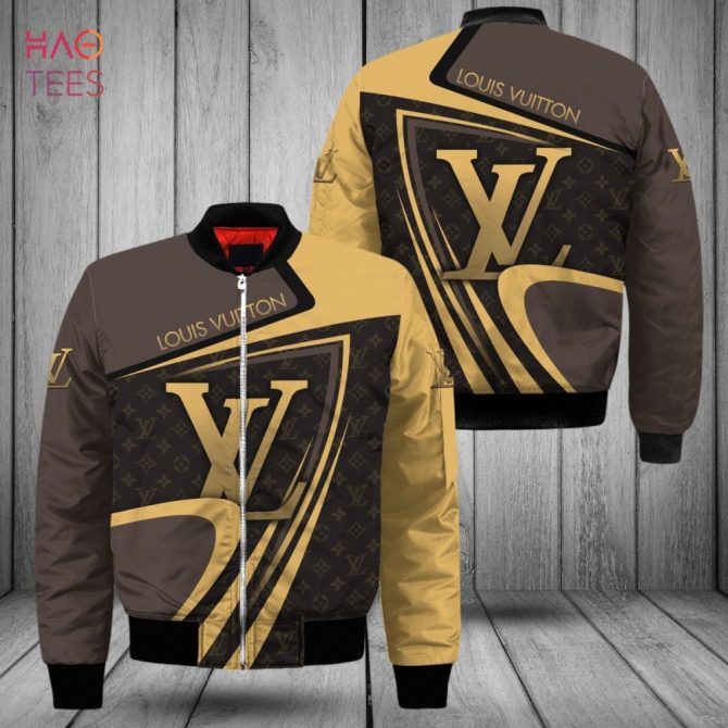 New Louis Vuitton Gold Black Brown Luxury Brand Bomber Jacket Limited Edition