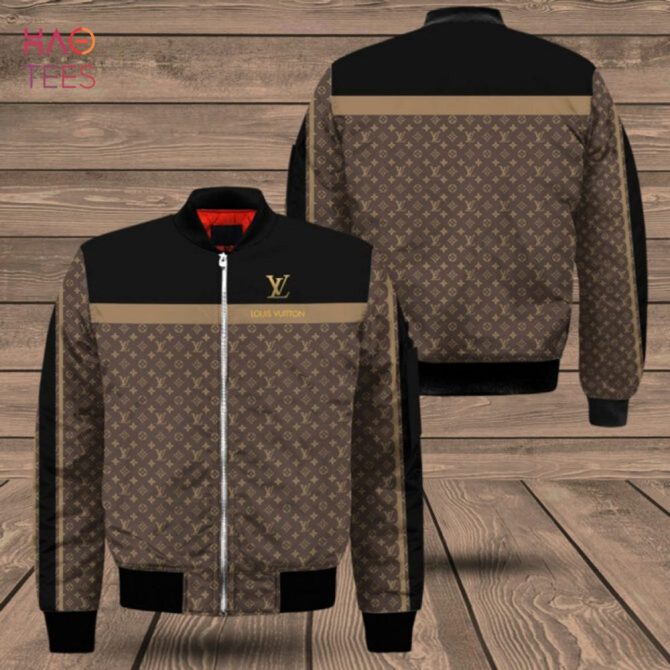 Trendding Louis Vuitton Luxury Brand Black Mix Brown Bomber Jacket Limited Edition - Image 2
