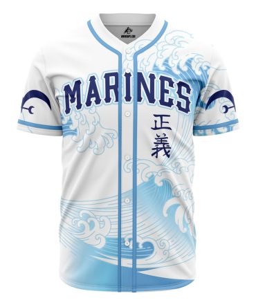 Stylish Marine Baseball Jersey – Japanese Wave Design, Unisex, Breathable Fabric