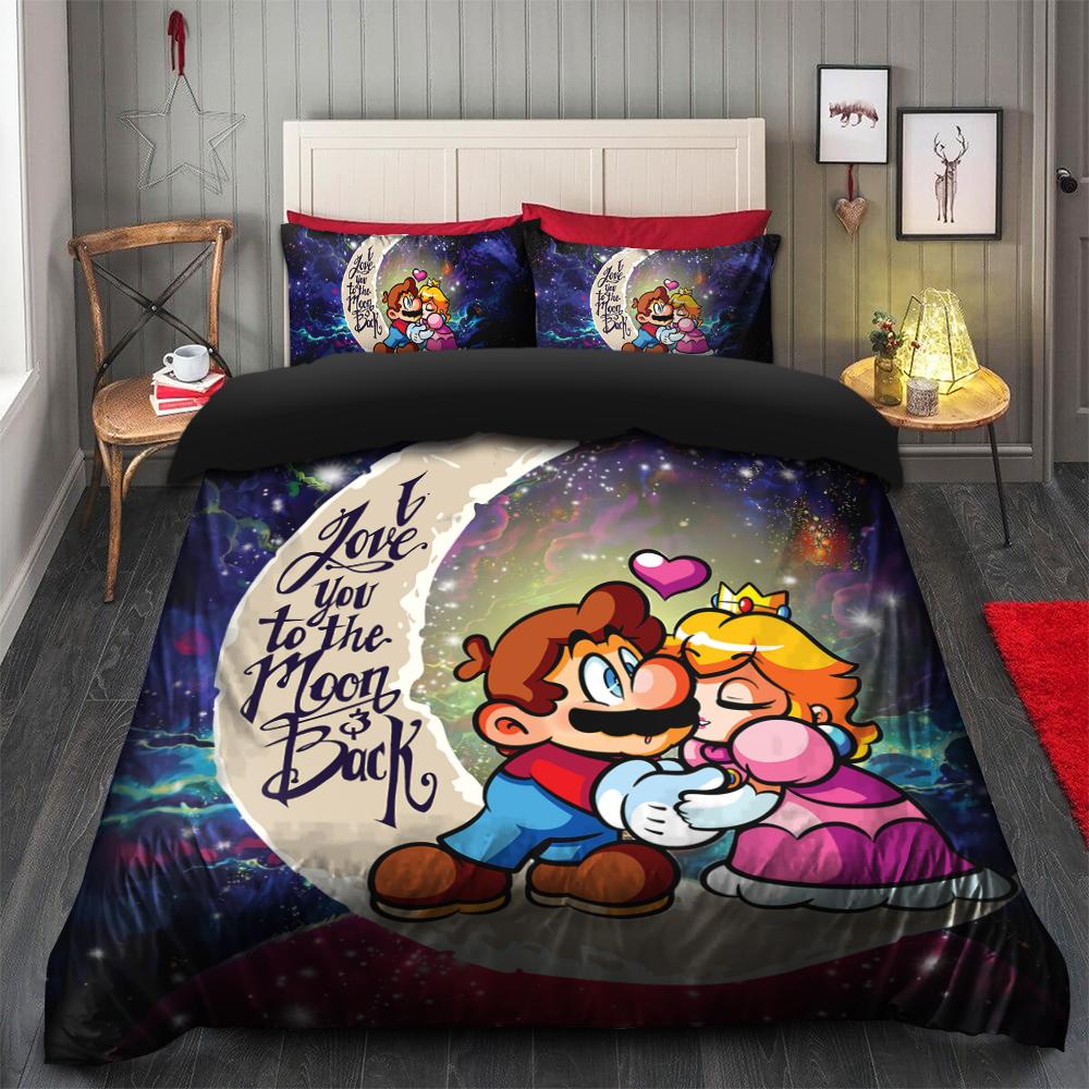 Mario Couple Love You To The Moon Galaxy Bedding Set Duvet Cover And 2 Pillowcases - Image 2