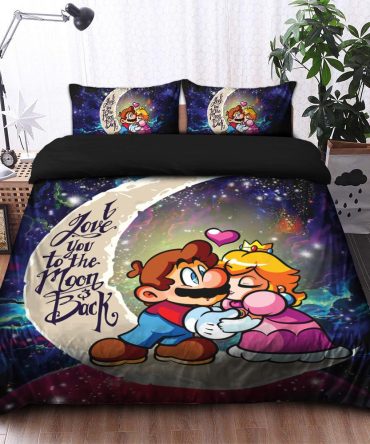 Mario Couple Love You To The Moon Galaxy Bedding Set Duvet Cover And 2 Pillowcases