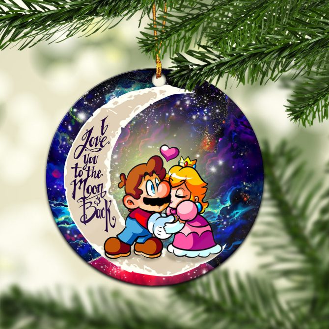Mario Couple Love You To The Moon Galaxy Ceramic Circle Ornament Perfect Gift For Christmas Holiday