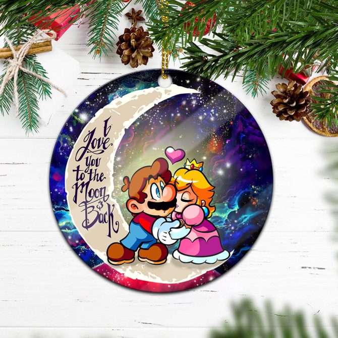 Mario Couple Love You To The Moon Galaxy Ceramic Circle Ornament Perfect Gift For Christmas Holiday - Image 2