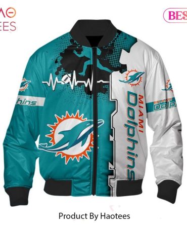 New Fashion   Miami Dolphins Bomber Jacket Graphic Heart Ecg Line
