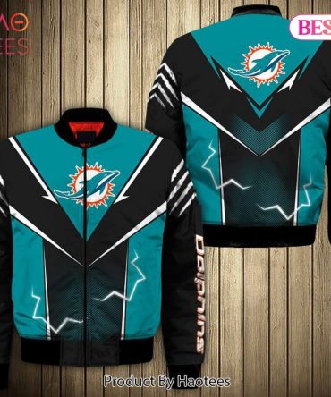 New Fashion   Miami Dolphins Bomber Jacket Lightning Graphic Gift For Men