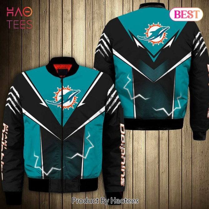New Fashion   Miami Dolphins Bomber Jacket Lightning Graphic Gift For Men