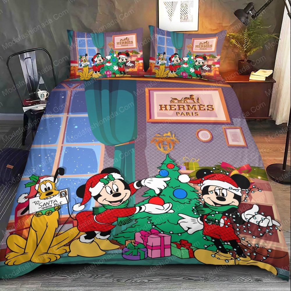 Mickey And Minnie Hermès Merry Christmas Bedding Sets - Image 2