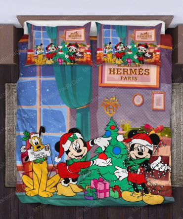 Mickey And Minnie Hermès Merry Christmas Bedding Sets