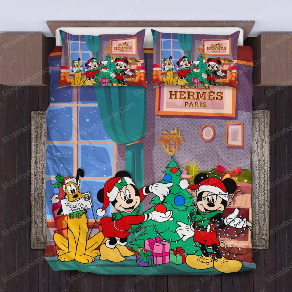 Mickey And Minnie Hermès Merry Christmas Bedding Sets