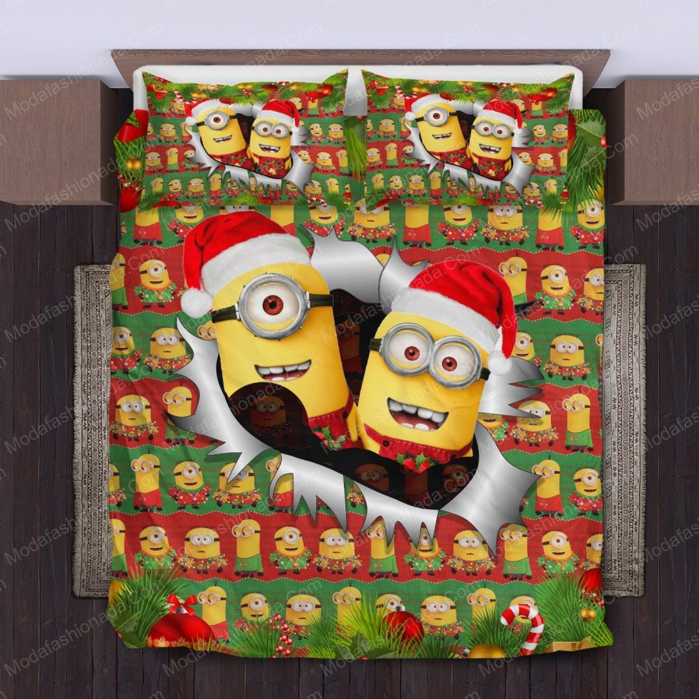 Festive Minions Christmas Bedding Set - Cozy Holiday Comfort For Kids - Twin/Full Sizes