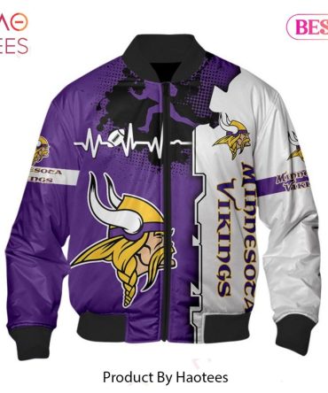 New Fashion   Minnesota Vikings Bomber Jacket Graphic Heart Ecg Line