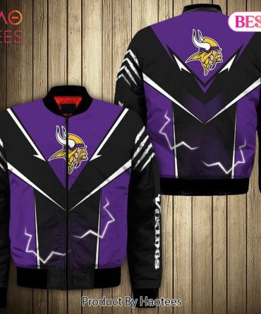 New Fashion   Minnesota Vikings Bomber Jacket Lightning Graphic Gift For Men