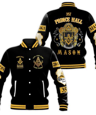 Prince Hall Masonic Jacket - Customizable Freemason Varsity Style - Black & Gold Design