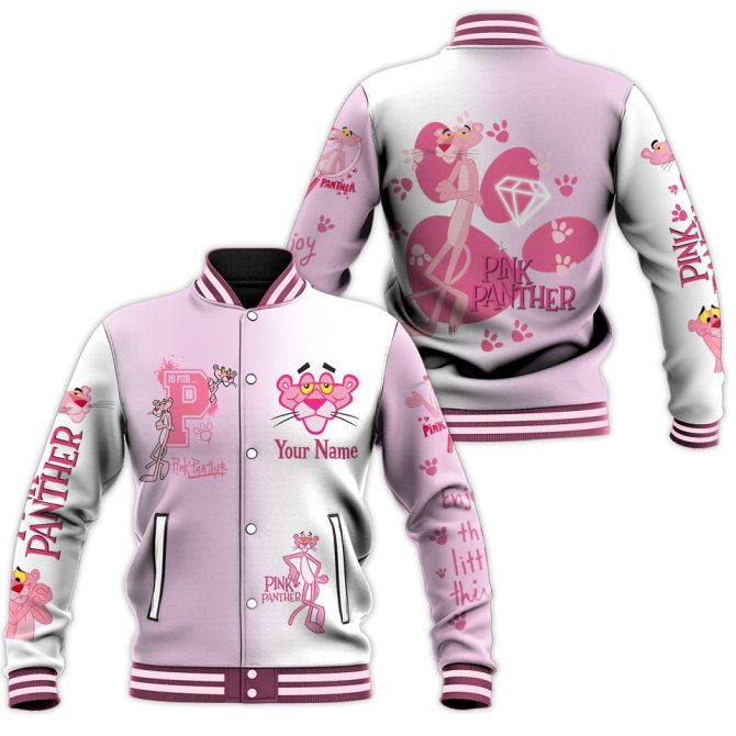 Custom Pink Panther Varsity Jacket - Personalized Name, Stylish & Cozy Outerwear