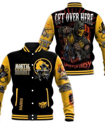 Mortal Kombat Scorpion Varsity Jacket - Iconic Get Over Here Design, Limited Edition