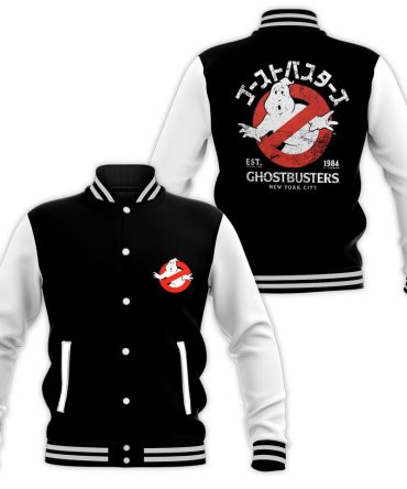 Ghostbusters Varsity Jacket - Iconic 1984 Design, Black & White, Unisex, Perfect For Fans!