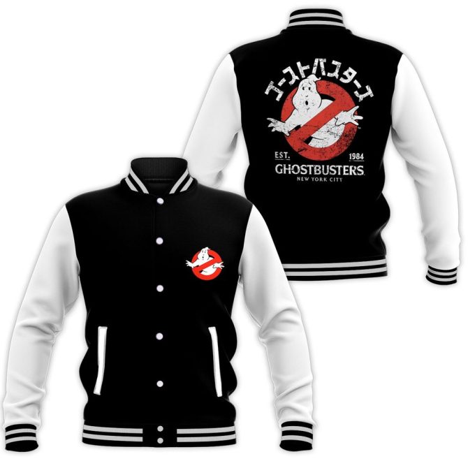 Ghostbusters Varsity Jacket - Iconic 1984 Design, Black & White, Unisex, Perfect For Fans!