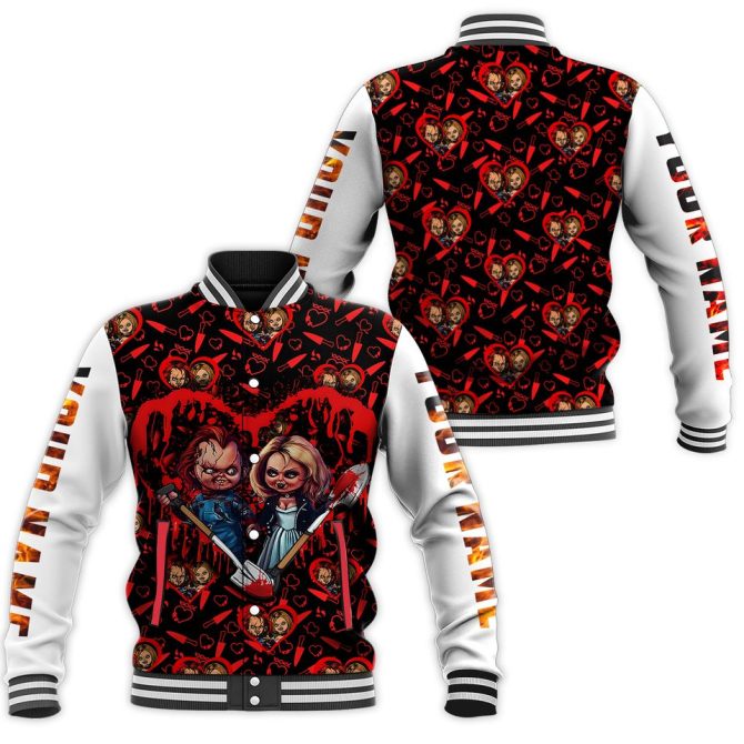Chucky & Tiffany Horror Varsity Jacket - Custom Name, Unique Halloween Style