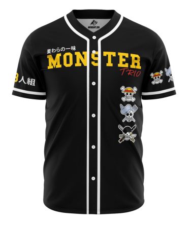 Anime-Inspired 'Monster Trio' Black Baseball Jersey – Bold Design, Perfect Gift For Fans!