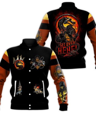 Get Over Here! Mortal Kombat Varsity Jacket - Scorpion Design, Bold Colors, Perfect For Fans