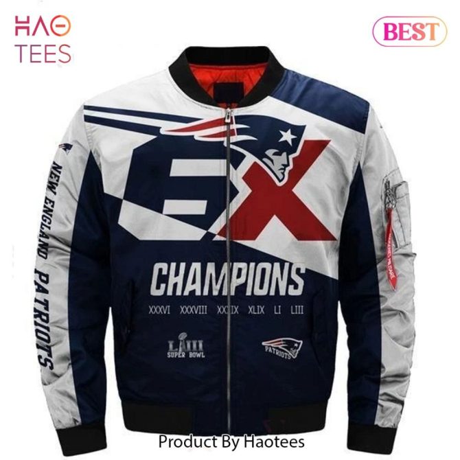 New Fashion   New England Patriots Bomber Jacket 6X Super Bowl Champions Coat Gift For Men