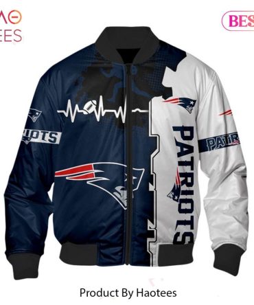 New Fashion   New England Patriots Bomber Jacket Graphic Heart Ecg Line