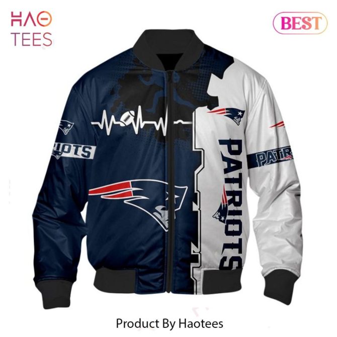 New Fashion   New England Patriots Bomber Jacket Graphic Heart Ecg Line