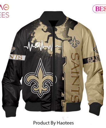 New Fashion   New Orleans Saints Bomber Jacket Graphic Heart Ecg Line