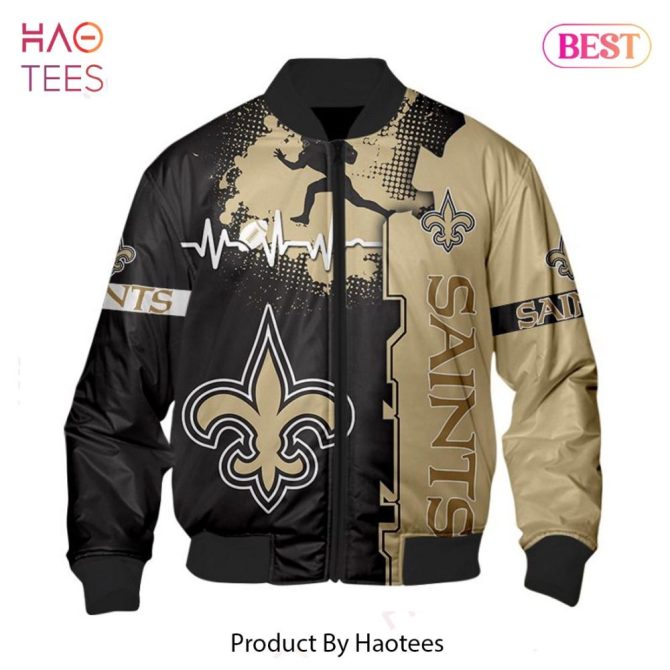 New Fashion   New Orleans Saints Bomber Jacket Graphic Heart Ecg Line