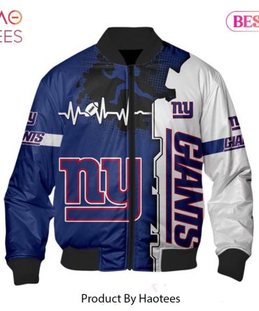 New Fashion   New York Giants Bomber Jacket Graphic Heart Ecg Line