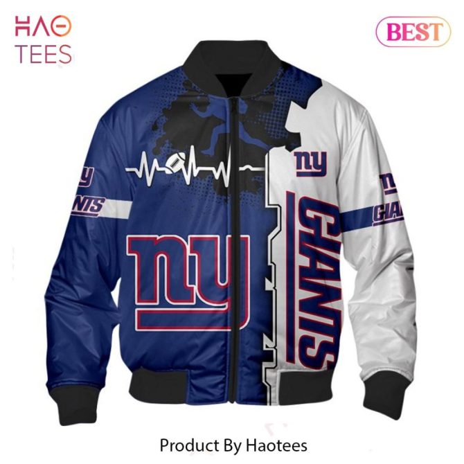 New Fashion   New York Giants Bomber Jacket Graphic Heart Ecg Line