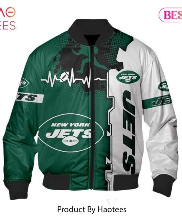 New Fashion   New York Jets Bomber Jacket Graphic Heart Ecg Line